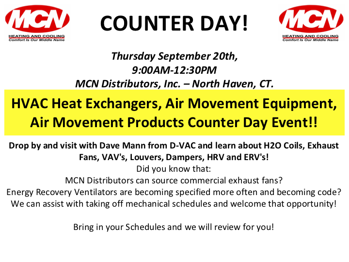 HVAC Heat Exchangers, Air Movement Equipment, Air Movement Products Counter Day Event!!